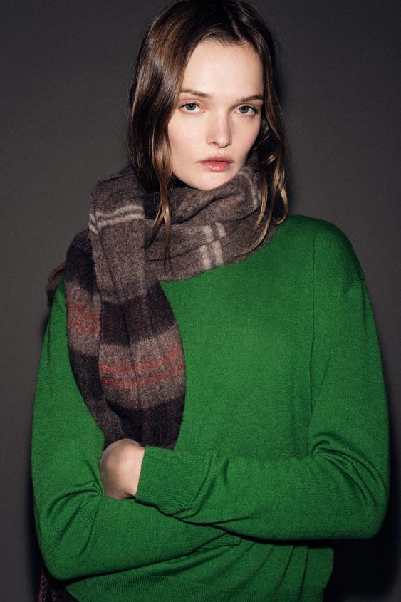 체크 프린지 스카프