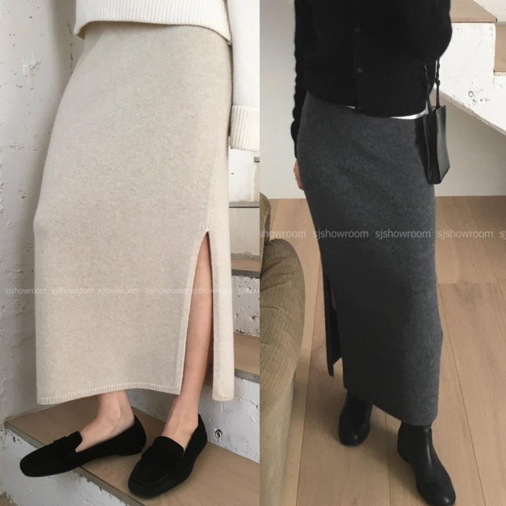 (오트당일) 모아니 울 캐시 슬릿 롱 스커트