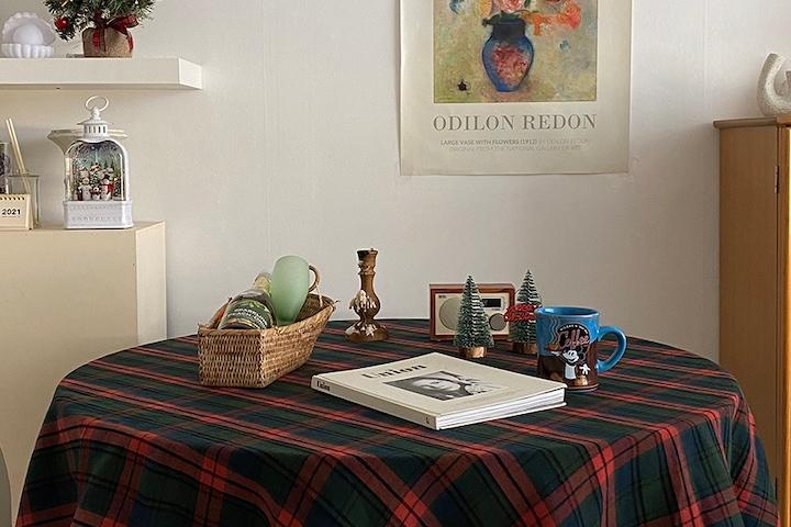 메리미 빈티지 크리스마스 테이블보 체크식탁보 체크담요
