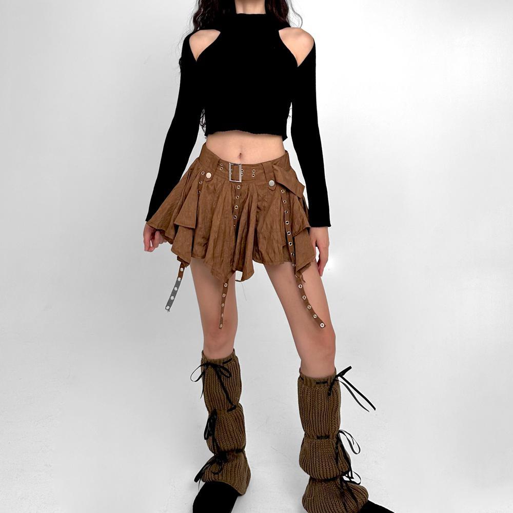 [발레코어룩·무대의상] 언밸런스 아일렛 미니 플레어 스커트 2COLOR * 여리여리 실루엣