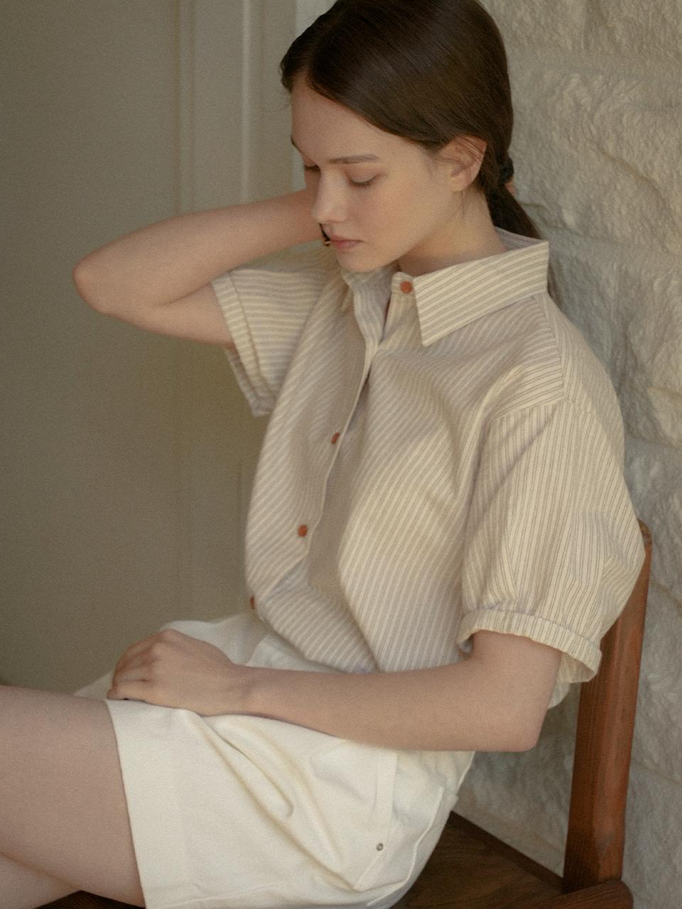 Ann button point shirt_Beige