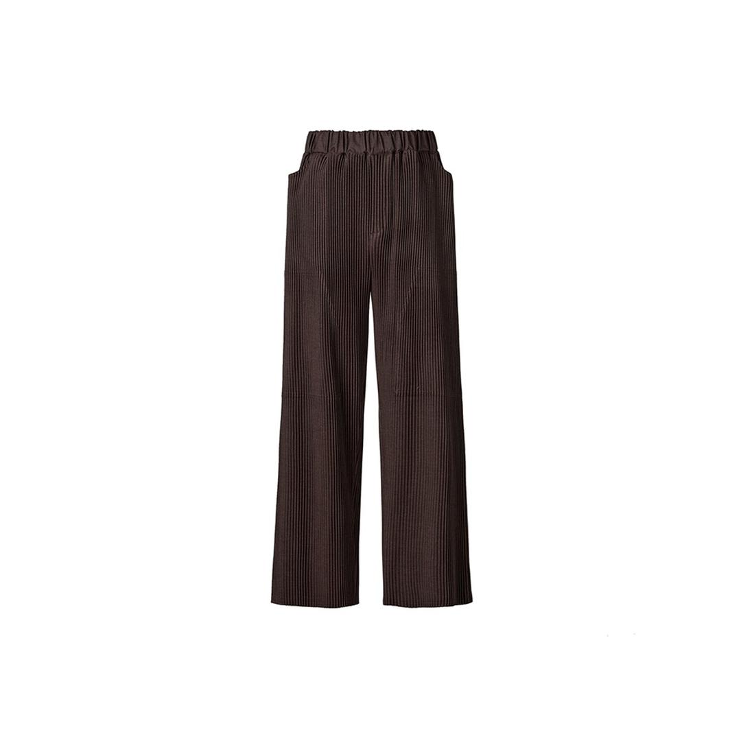 [공용] 아웃포켓 데님 플리츠 스트레이트 팬츠 (브라운)