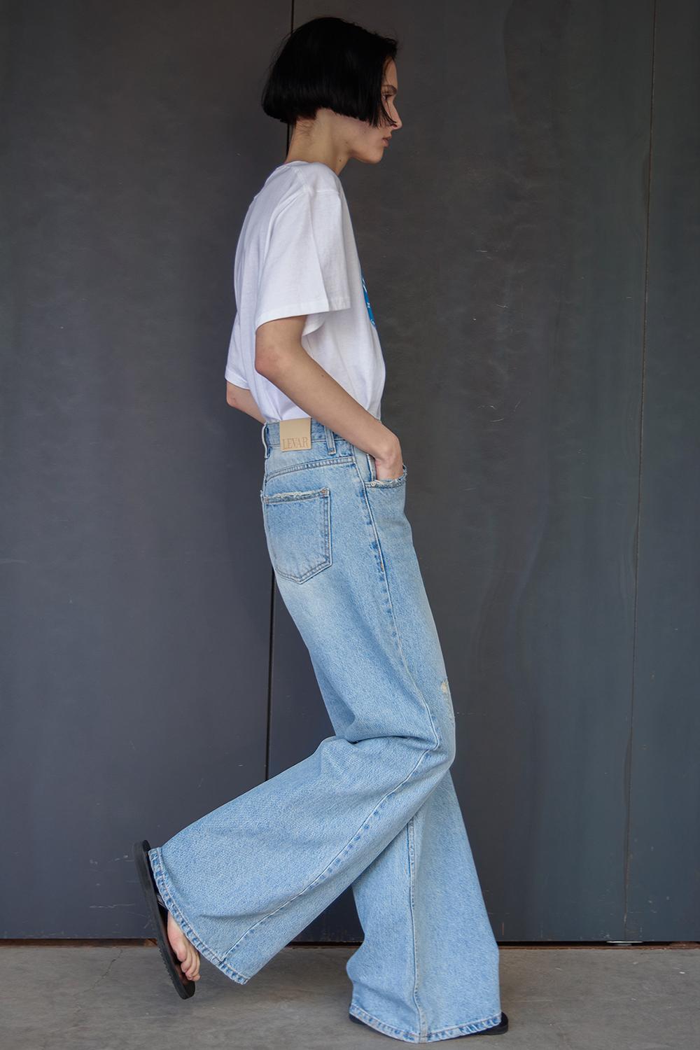 Flow Wide Boots Cut Denim - Light Blue