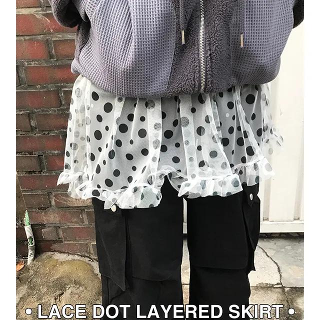 레이스 도트 레이어드 스커트 (IVORY / BLACK)