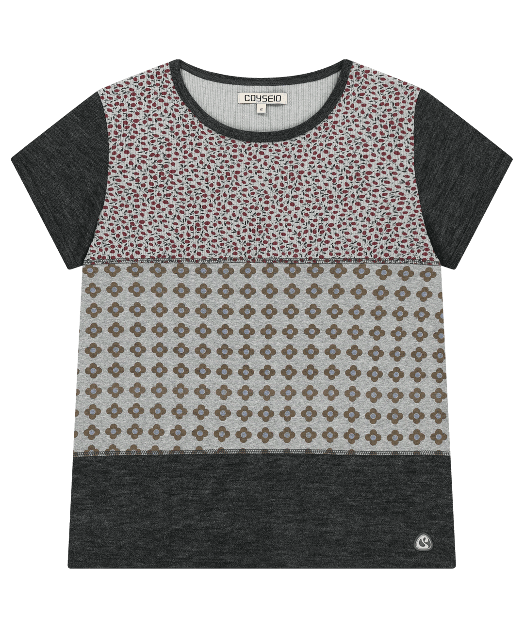 FLOWER PATCHWORK T-SHIRT GREY