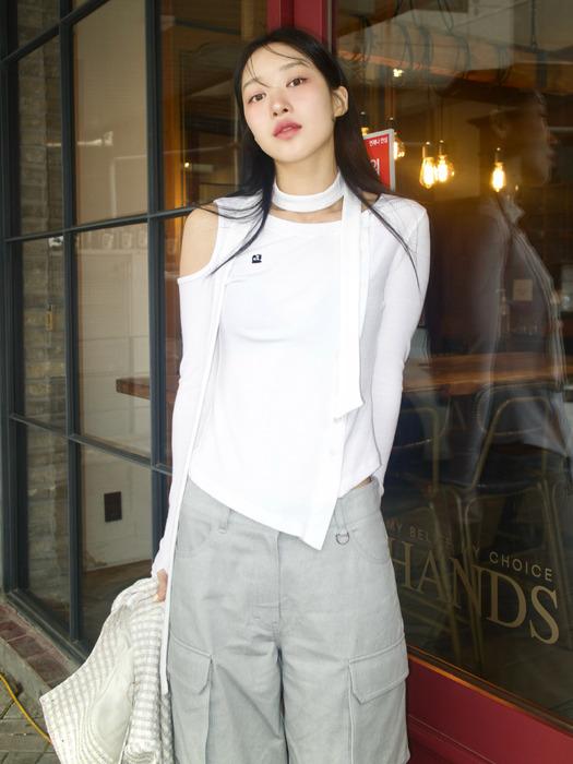 VIENNE Unbalanced Cut-Out Detail Knitted Cardigan_Cream Ivory