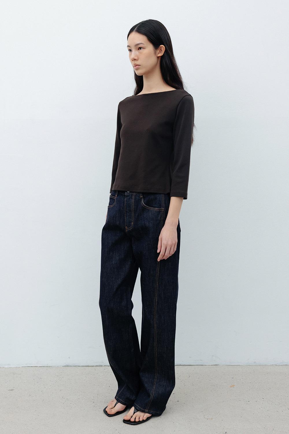 Essential Boat Neck Jersey Top_Brown