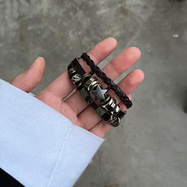 [ Antique star leather ] 엔틱 스타 가죽 팔찌