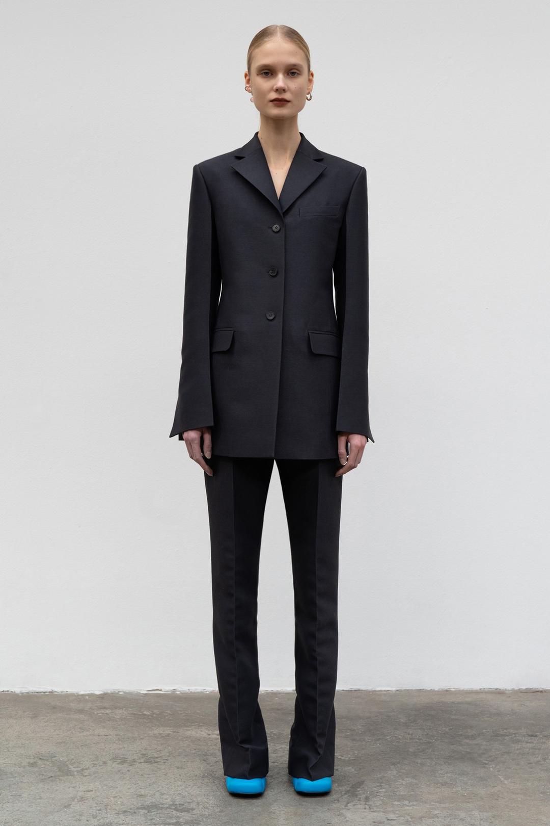 21FW SLIM SILK BLAZER - BLUE GREEN