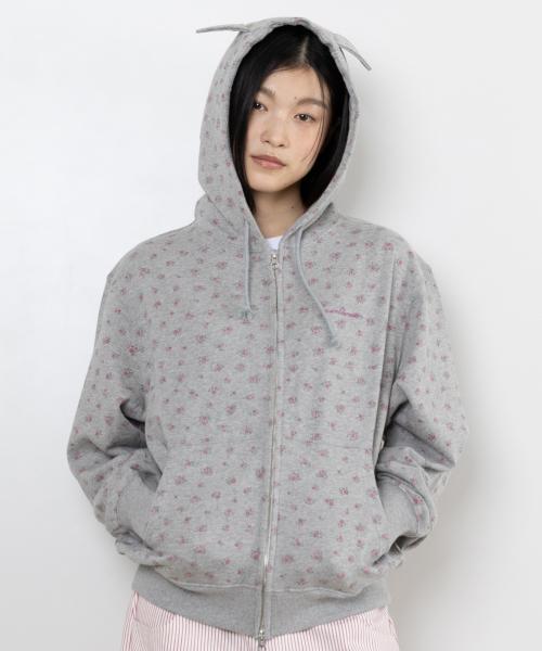 하트 로고 키티 후드집업 - 그레이