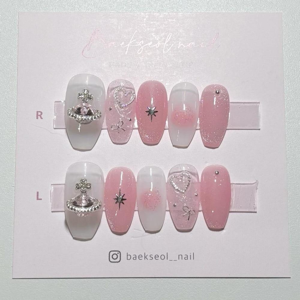 핑크 행성 수제네일팁 