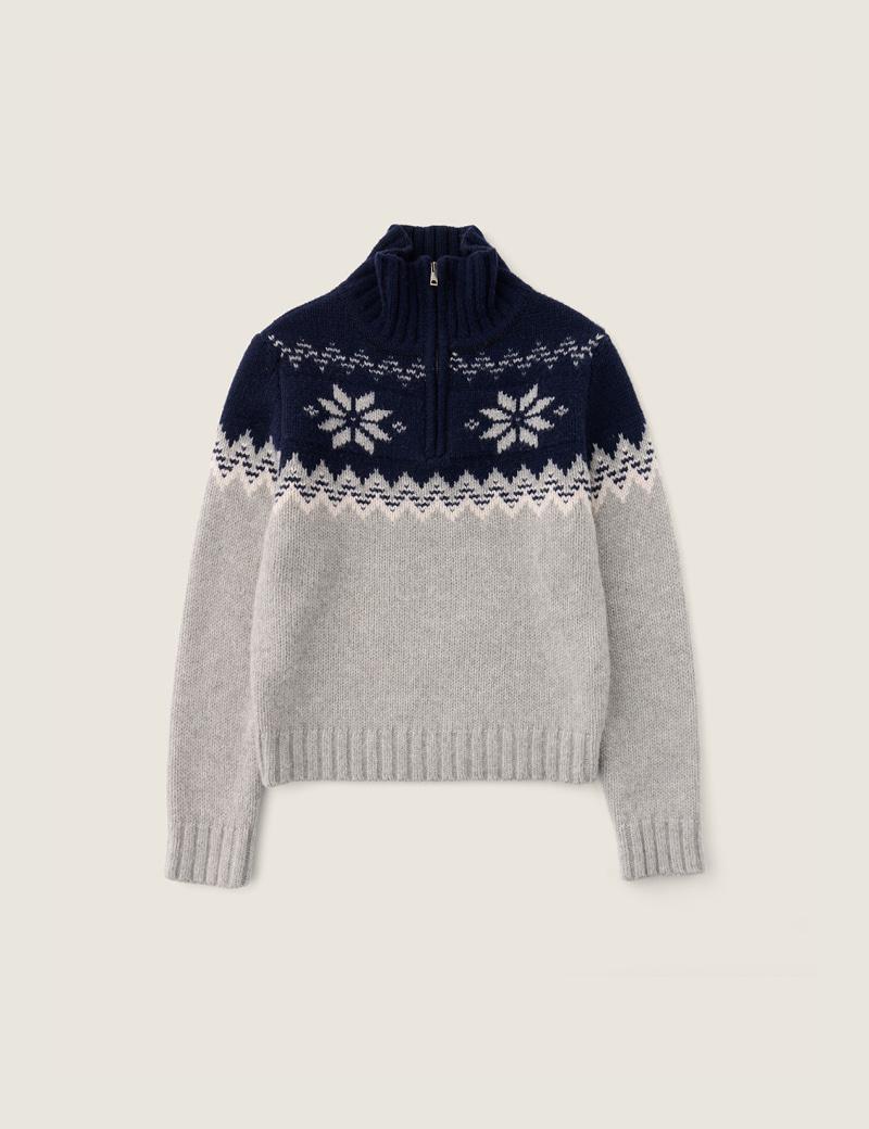 Holy Merino Wool Half Zip-up Knit (Melange Gray)