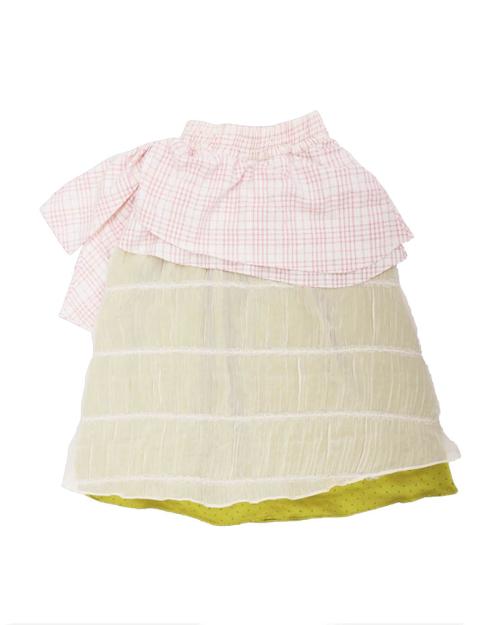 CHIFFON DOT LAYERED BANDING SKIRT (PINK)