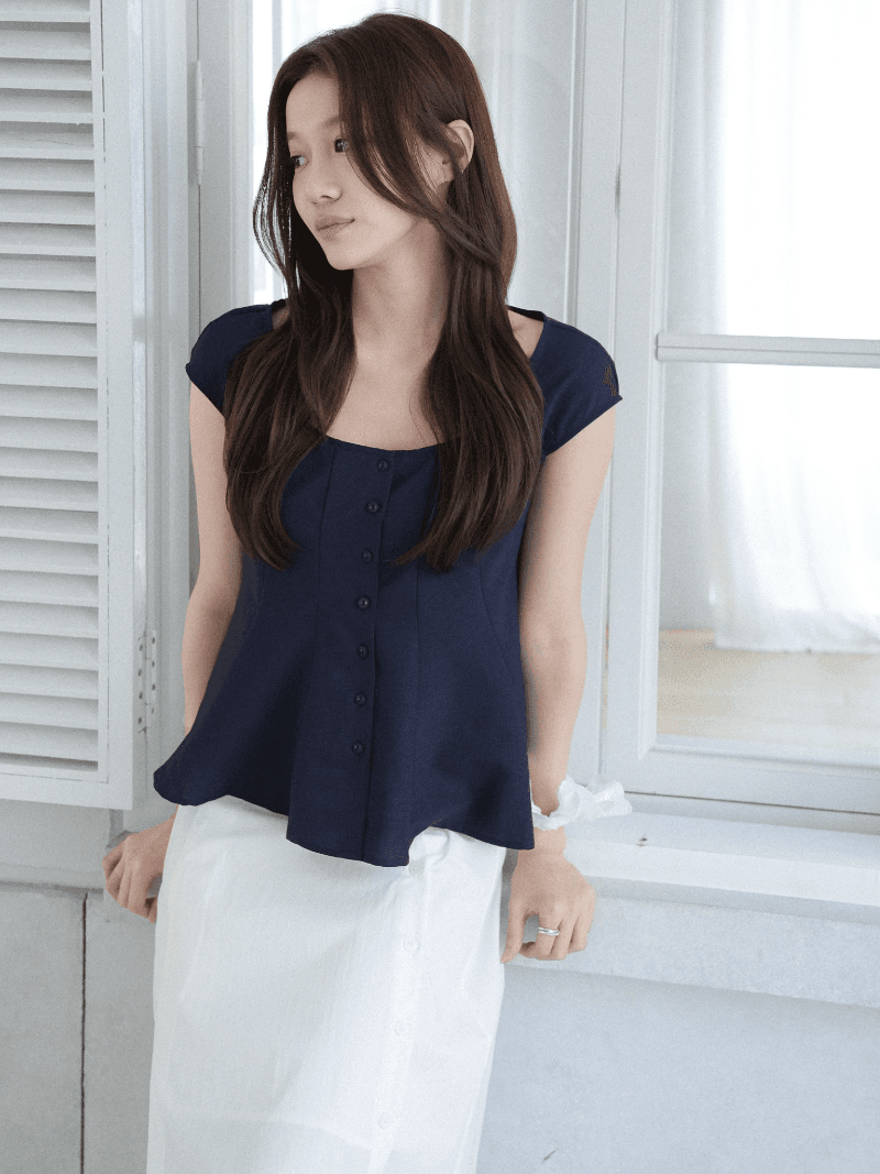 123앙드트와 [NouArté] 이브 버튼 블라우스 (네이비)