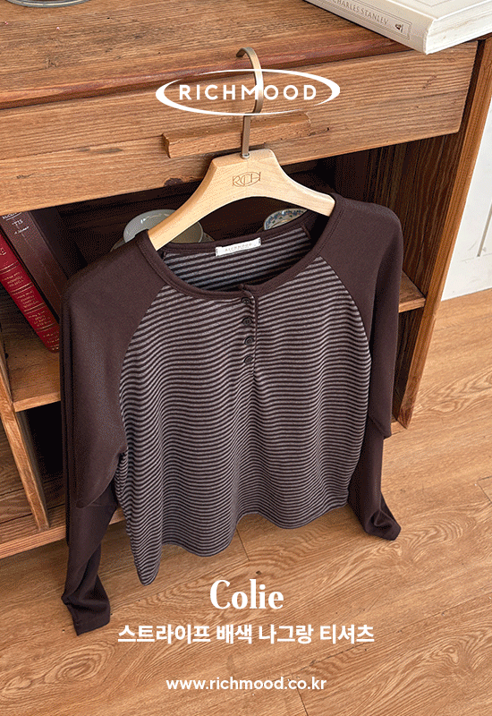 리치무드 콜리 stripe raglan t (2color)