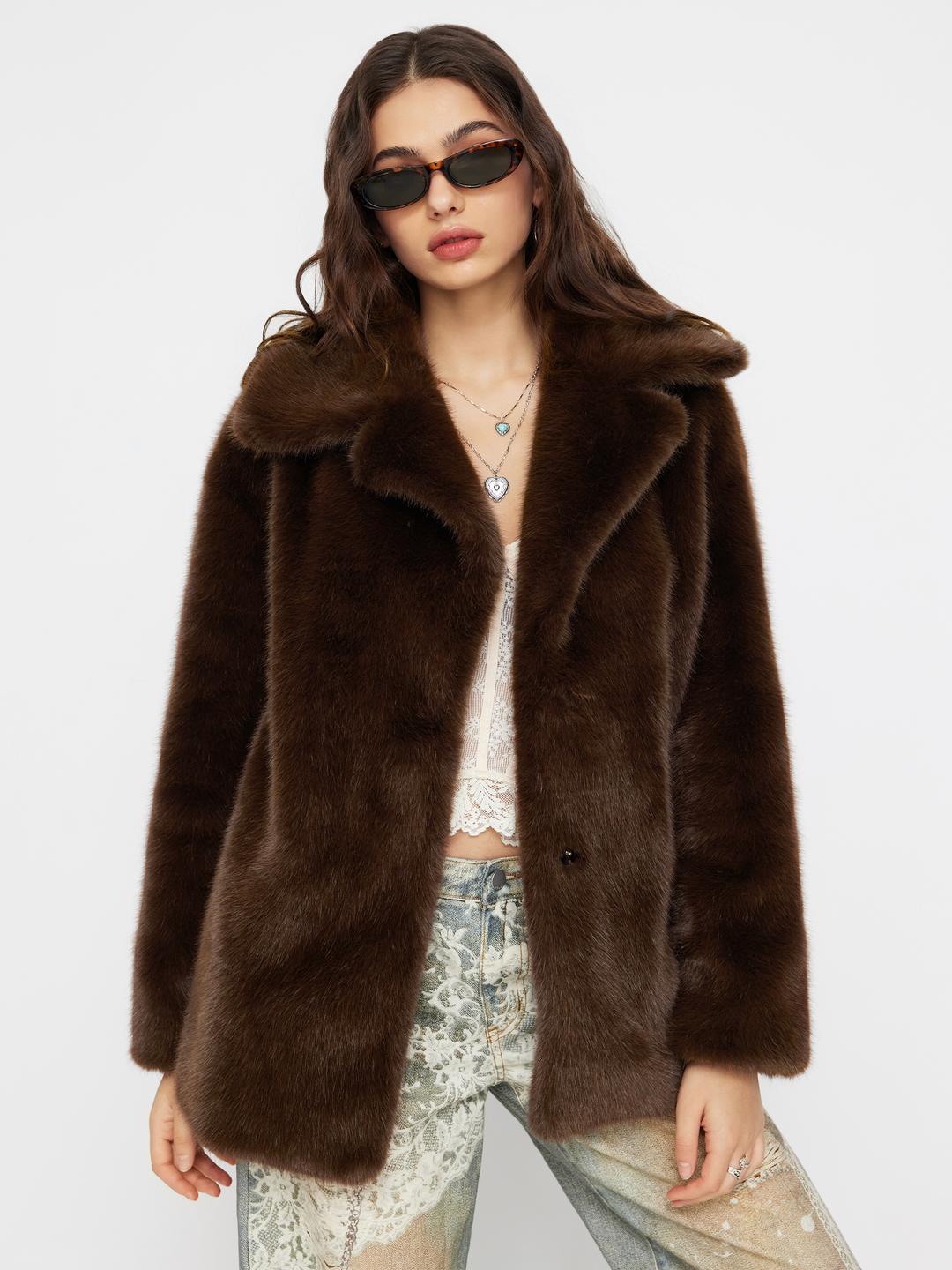 Faux Shearling Collar Oversized Jacket