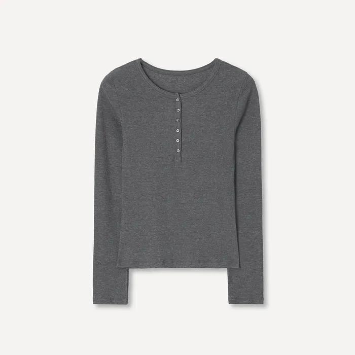 SLOT BUTTON SLIM T-SHIRT (MELANGE GRAY)