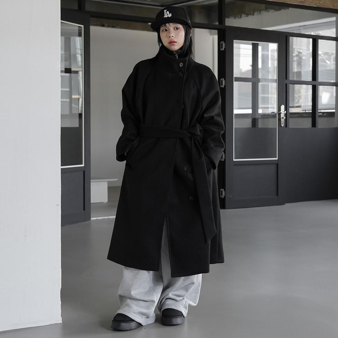 빈텐 하이넥 벨트 롱코트