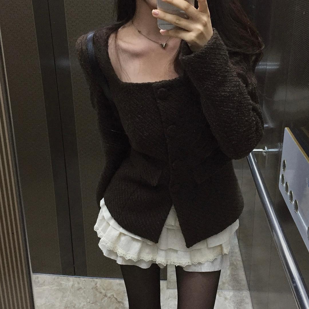 크림치즈마켓 [울40%] 세렌티 스퀘어넥 트위드 자켓 - jk