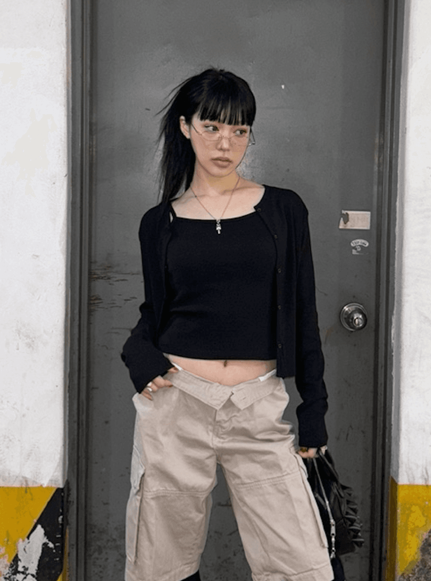 SC MADE* Punching Cardigan + Sleeveless Set  - Black