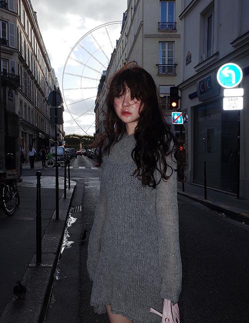 wool net knit mini dress