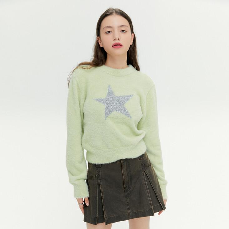 GLITTER STAR BRUSH KNIT (LIGHT GREEN)