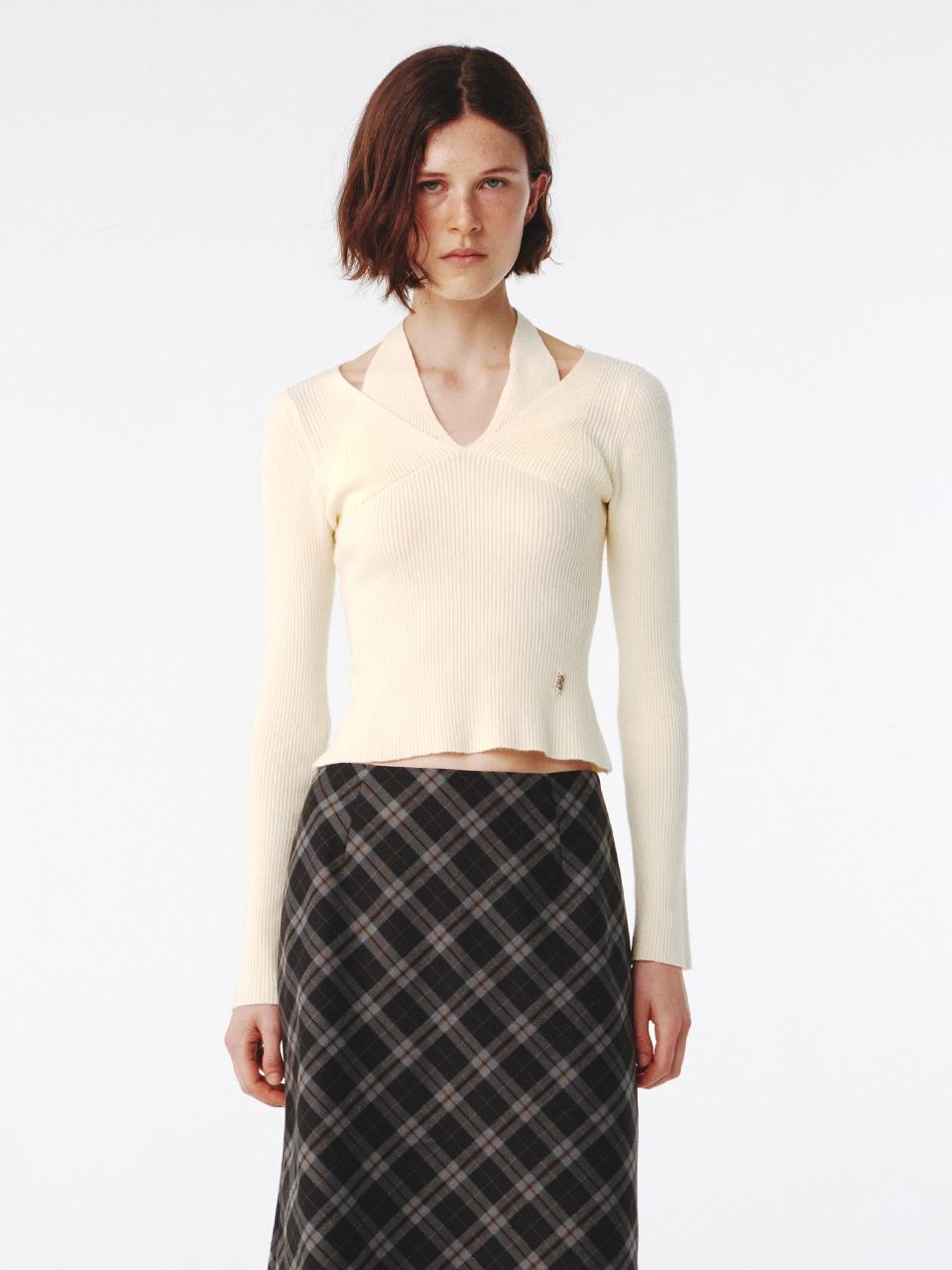 Layered Halter Knit Top Ivory