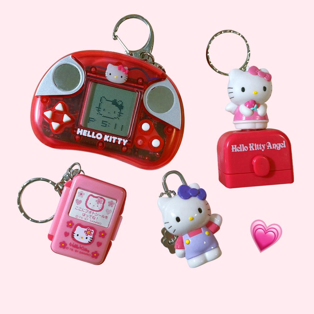 [중고] [국내배송] 헬로키티 핫핑크+보라빛 키링 모음! 키티도장키링 고전키티키링 헬로키티계산기 키티계산기키링 키티자물쇠