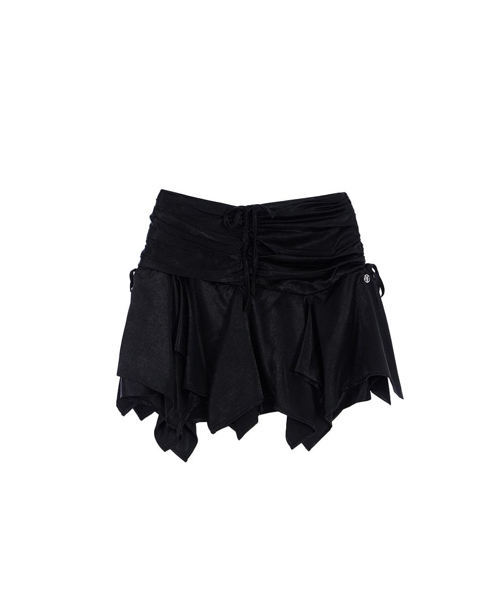 Strap Shirring Mini Skirt [Black]
