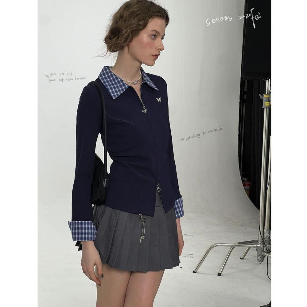 ziziFei 슬리밍 셔츠 긴팔 니트 집업