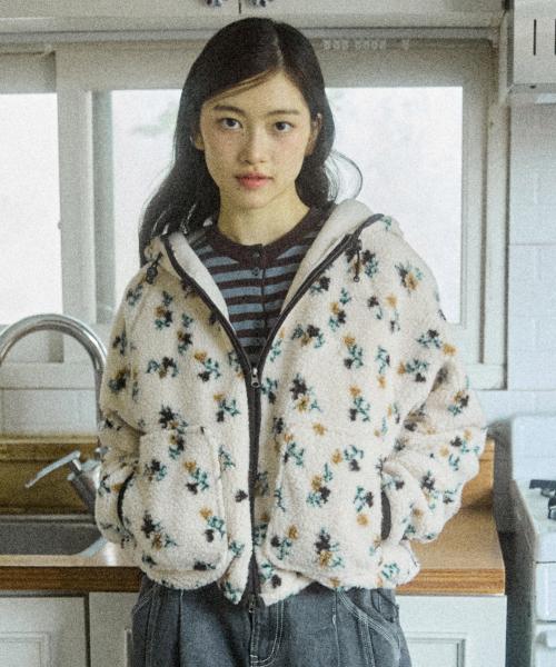 W PATTERN FLEECE JACKET [IVORY]