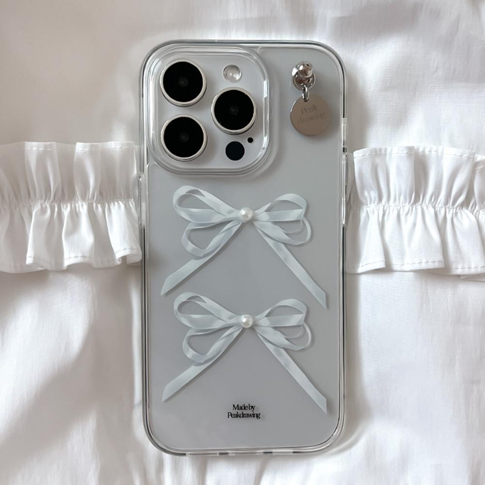 White pearl ribbon jelly hard case (클리어)