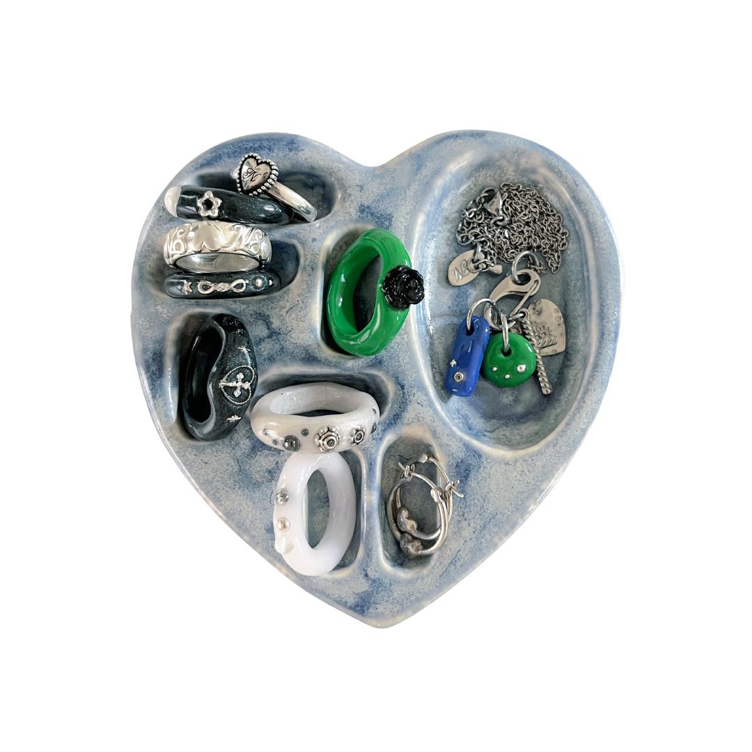 ceramic heart mix holder-vintage blue