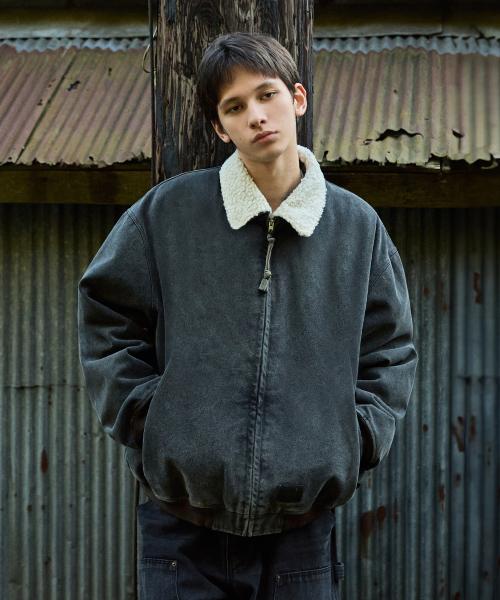 슬로우 레코드 보아 카라 데님 봄버 자켓 MJK129 [BLACK]