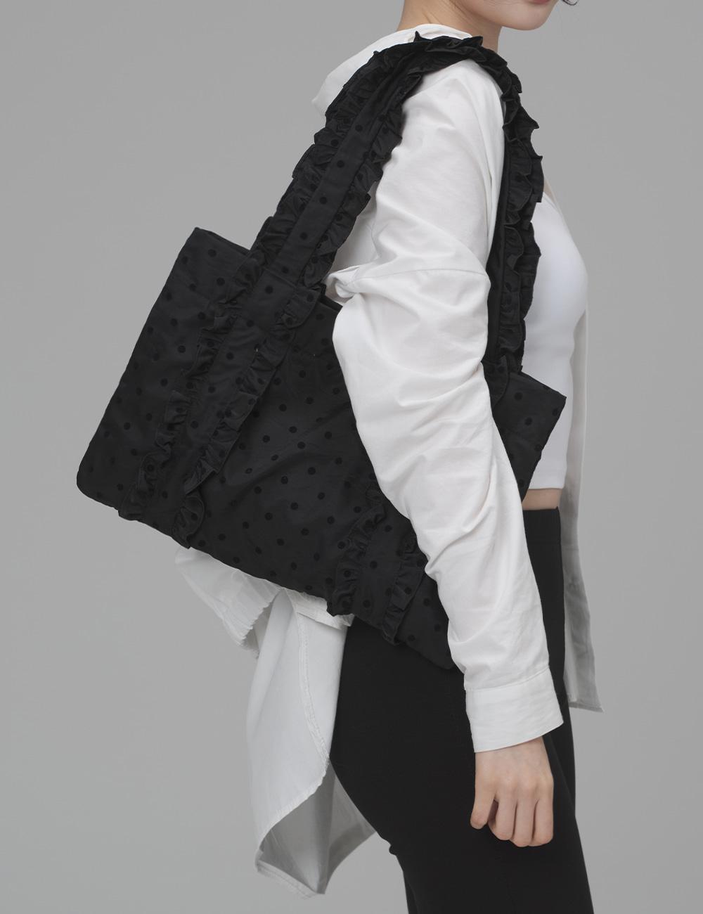 키미미 KIMIMI Big frill dots medium shoulder bag Black