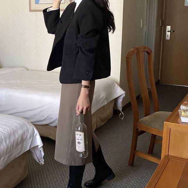 [도톰신상] 겨울스커트 H라인 무지 롱 검정 치마 S M 하이웨스트 베이지 브라운 차콜 기본 스커트