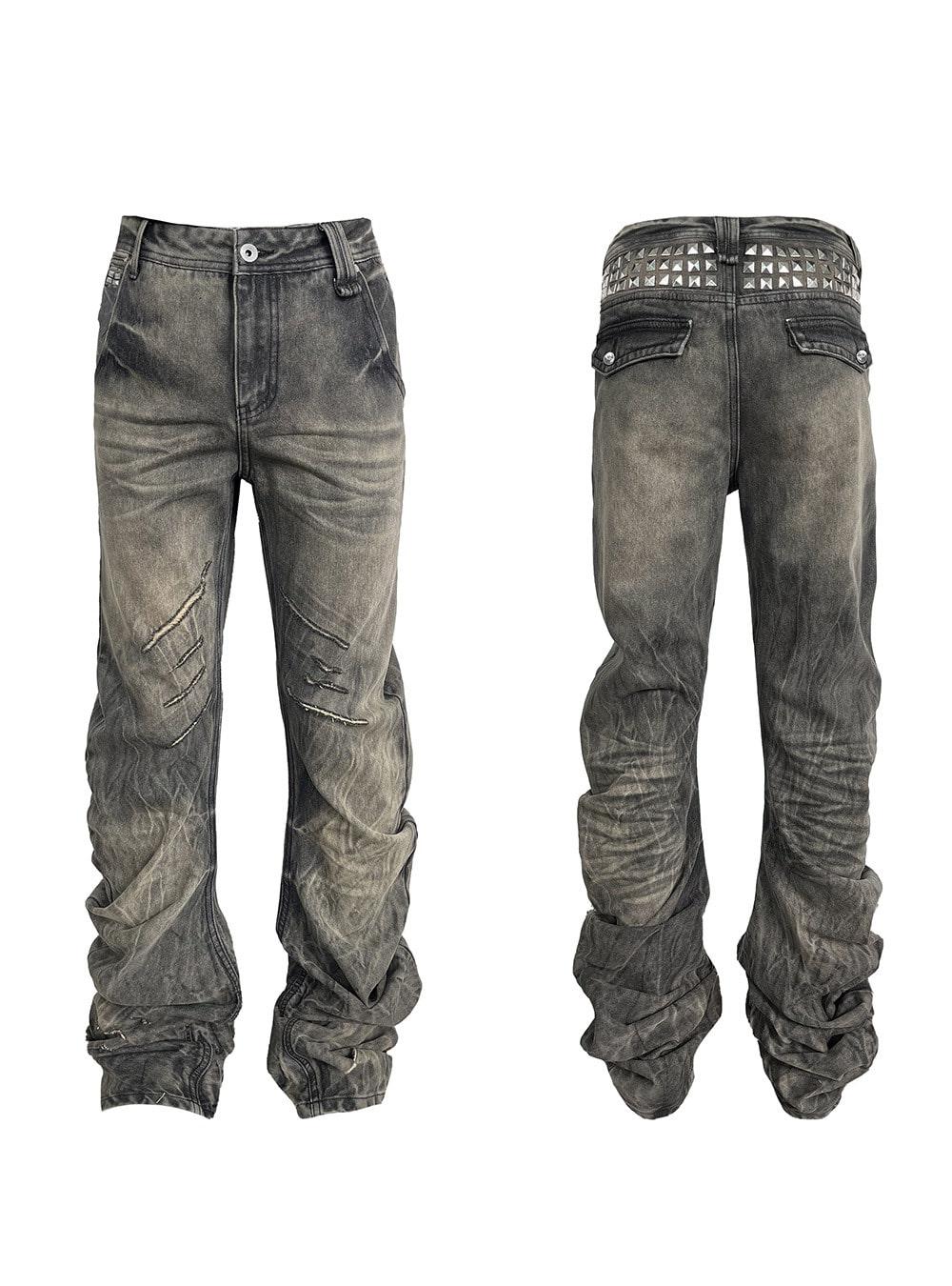 Distressed Texture Slim-Fit Khaki Pants