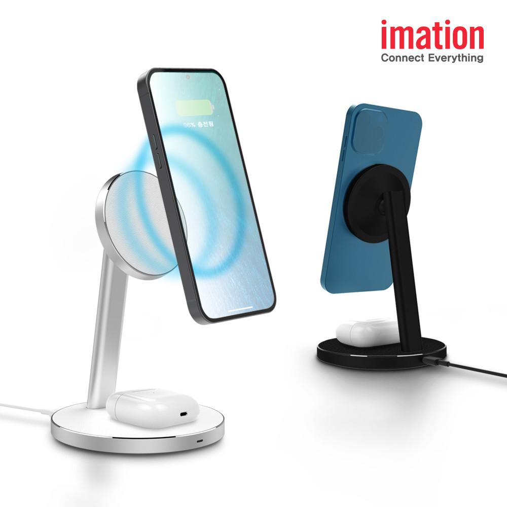 이메이션 맥세이프 2in1 무선 충전기 충전 스탠드 아이폰/갤럭시(마그네틱 링 스티커 추가구매)