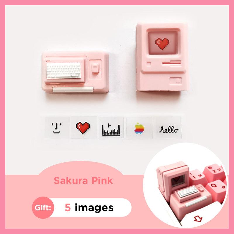 Vintage Computer Artisan Keycap with Interchangeable Displays - Sakura Pink