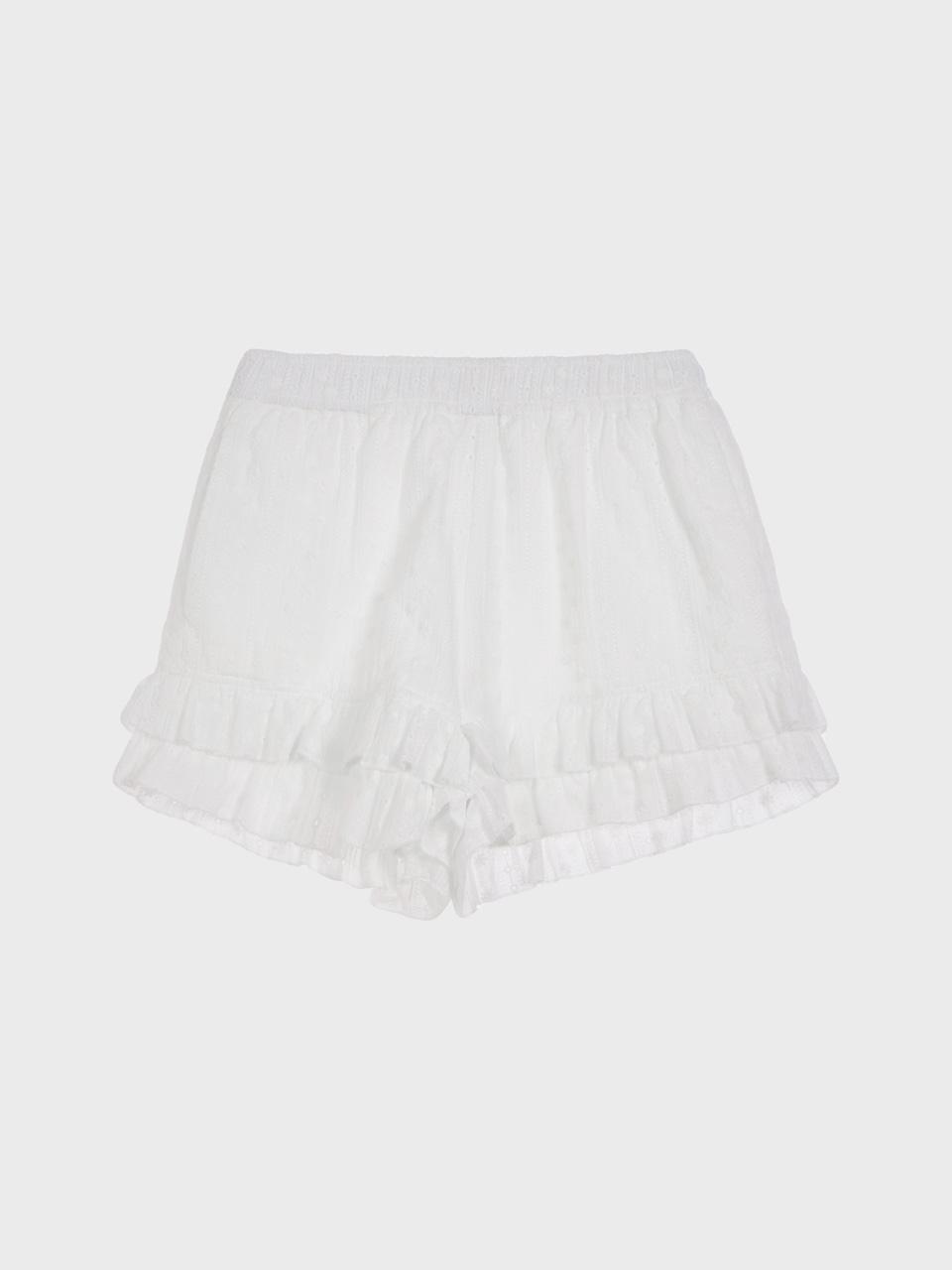 Ruffle Hem Shorts (White)