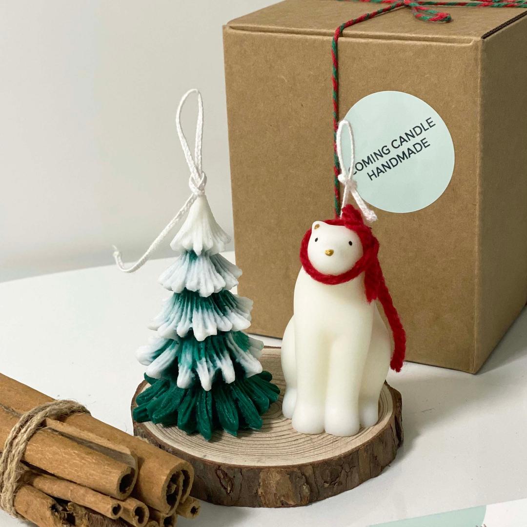 아기곰 + 크리스마스 트리 캔들+ 우드코스터 세트 /인테리어 소품 / 크리스마스 캔들