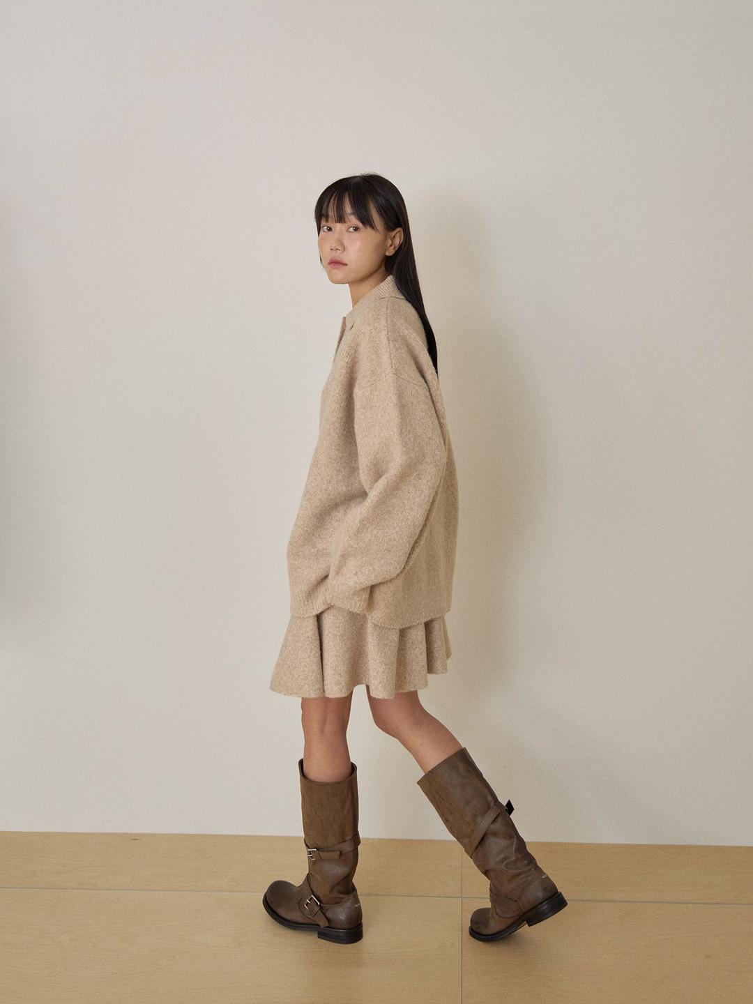 울 블렌드 플레어 스커트 - 베이지