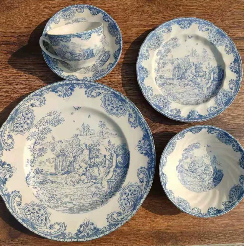 빈티지 프랑스스타일 블루 접시,밥그릇 세트 신혼 집들이선물 유니크 홈카페소품