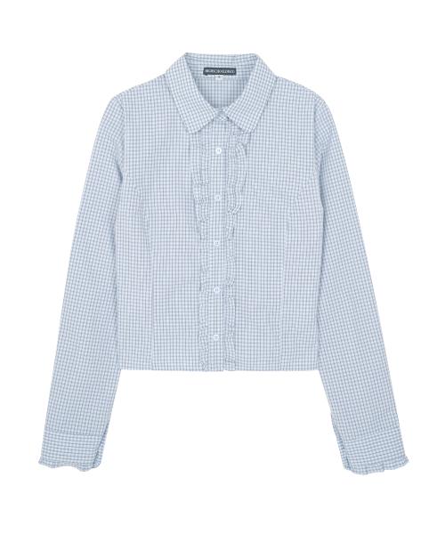 블루체크 프릴 블라우스