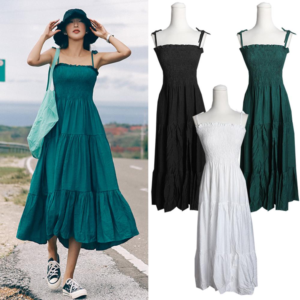 비치팜 원피스 비치 휴양지 바캉스 신혼여행 드레스 가슴 밴딩 튜브탑 워터 멜론