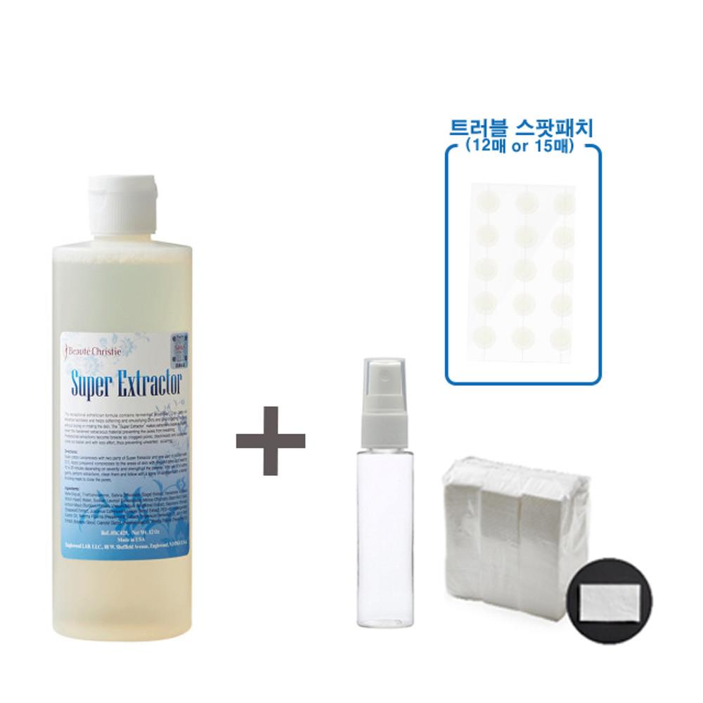 [미국수입]슈퍼엑스로션 350ml+공병+화장솜(약400매)+트러블스팟패치 피지연화제 모공청소 블랙헤드 화이트헤드 피지관리 보떼 크리스티에 슈퍼익스트랙터 슈퍼익스트렉터 피지녹이는제품