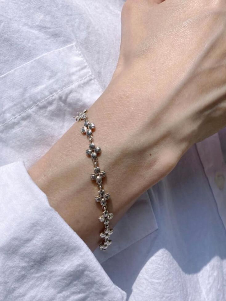 SMALL LAYERED CROSS CHAIN BRACELET(2length)-210mm