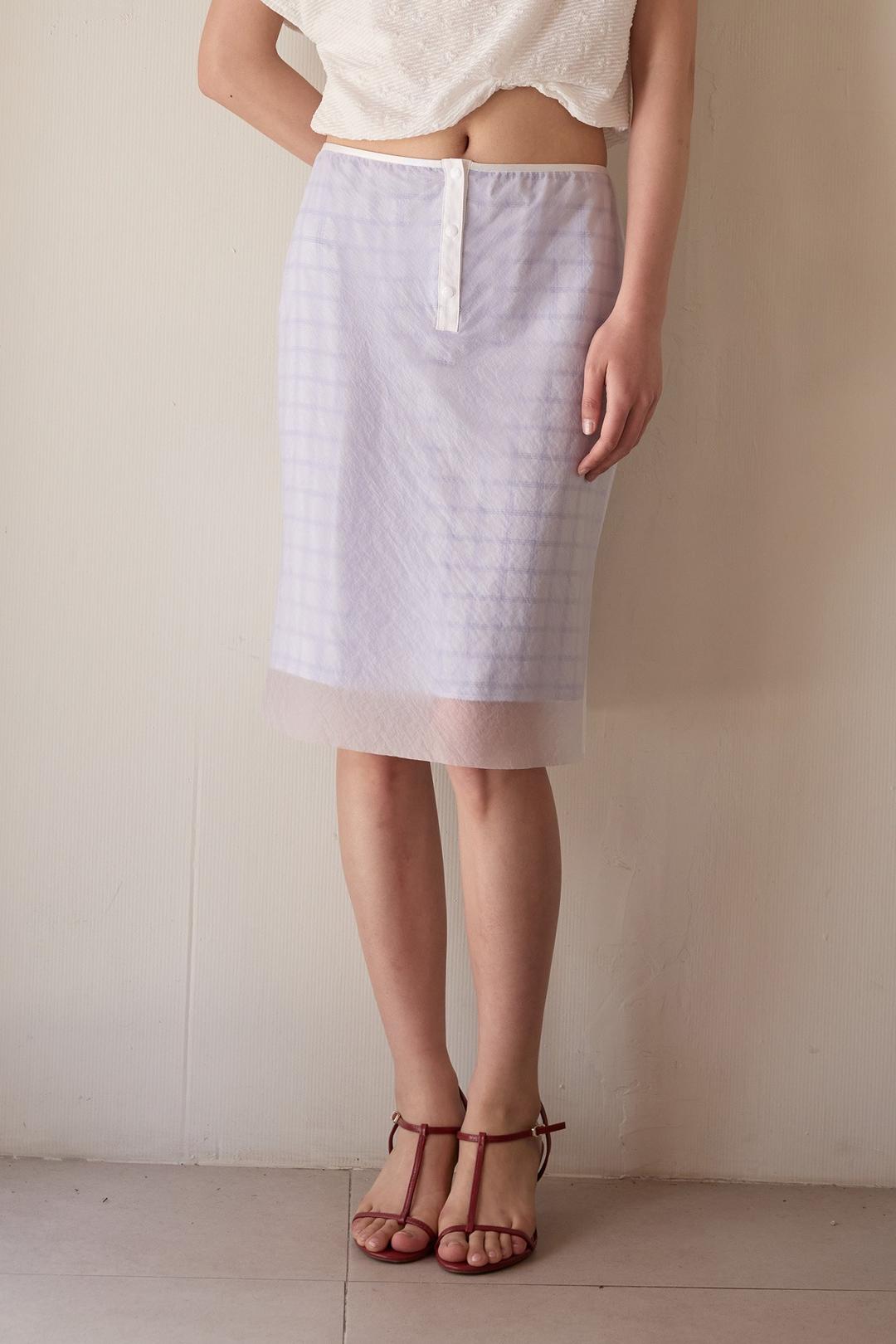 [예약배송_6/11] Wet Button Midi Skirt (2colors)_Lavender Check