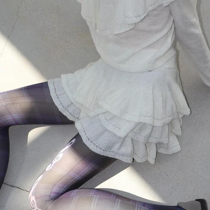 RUFFLE SKASHI KNIT CANCAN SKIRT IVORY