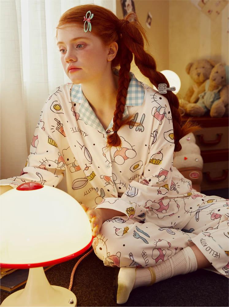 마리엔캐퍼 gukoo 키티 쿠킹 체크카라 파자마 홈웨어